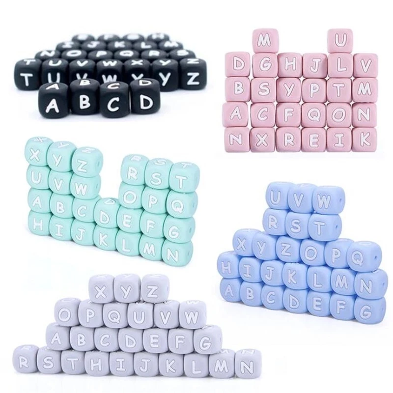 Hot Sale Food Grade Silicone Beads Wholesale Baby Teether Letter Bead 12mm English Alphabet Silicone Teething Beads