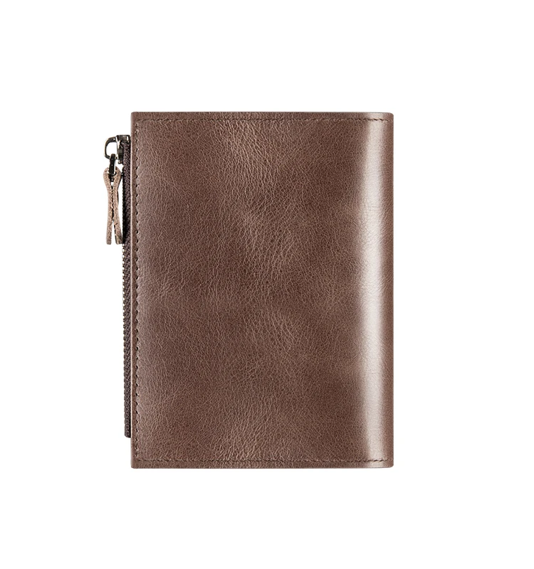 BANYANU fashion genuine leather RFID mens money clip wallet with zipper and hasp