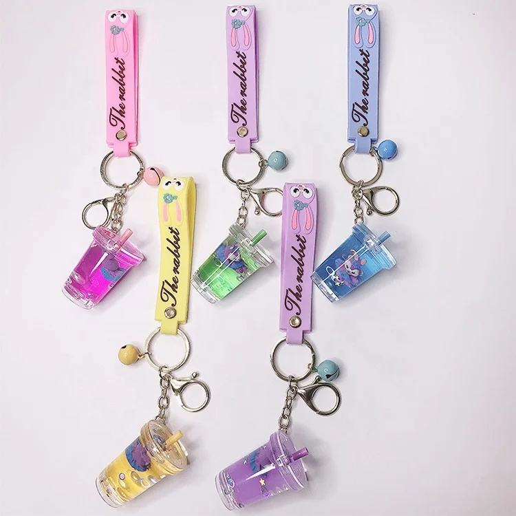 Custom Print Acrylic Mini Drink Liquid Boba Keychain Cute Cartoon Milk Tea Beverage Floating Keyring