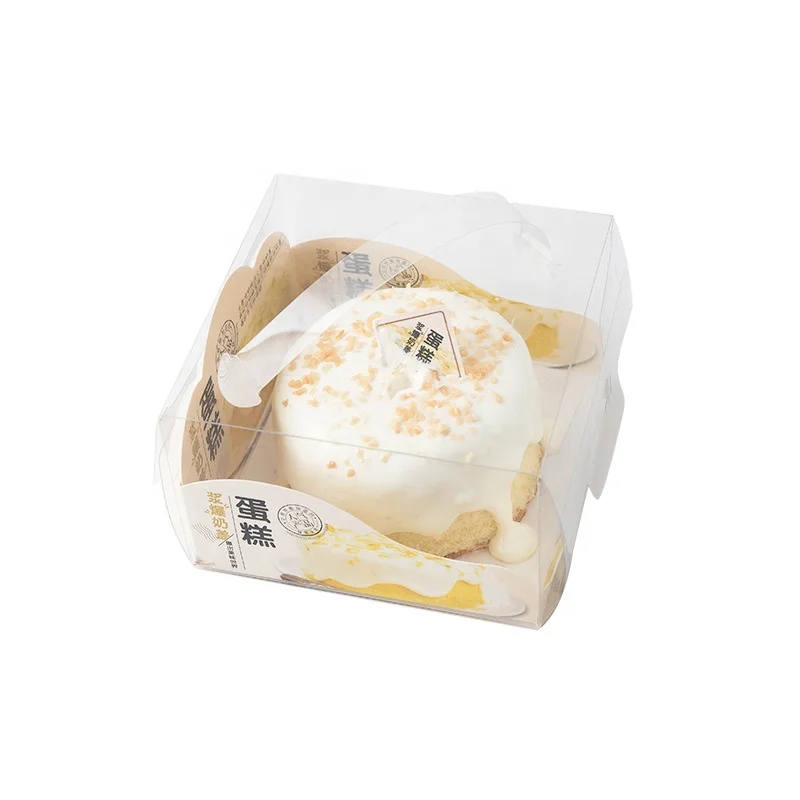 5 Inch Transparent PET Plastic Portable Cake Boxes With Cardboard Cheese Milk Cake Packing Boxe
