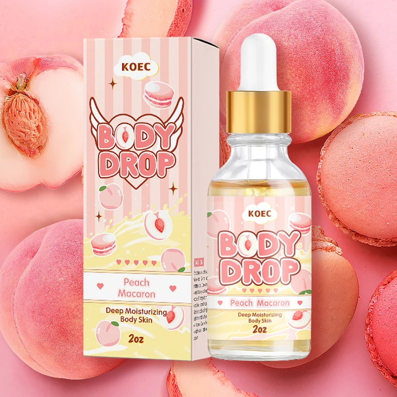 KOEC Peach Macaron Body Oil Wholesale Moisturizing 100%Natural Scent Essential Oil for Face&Body Nourishing Donut 2oz Body Juice