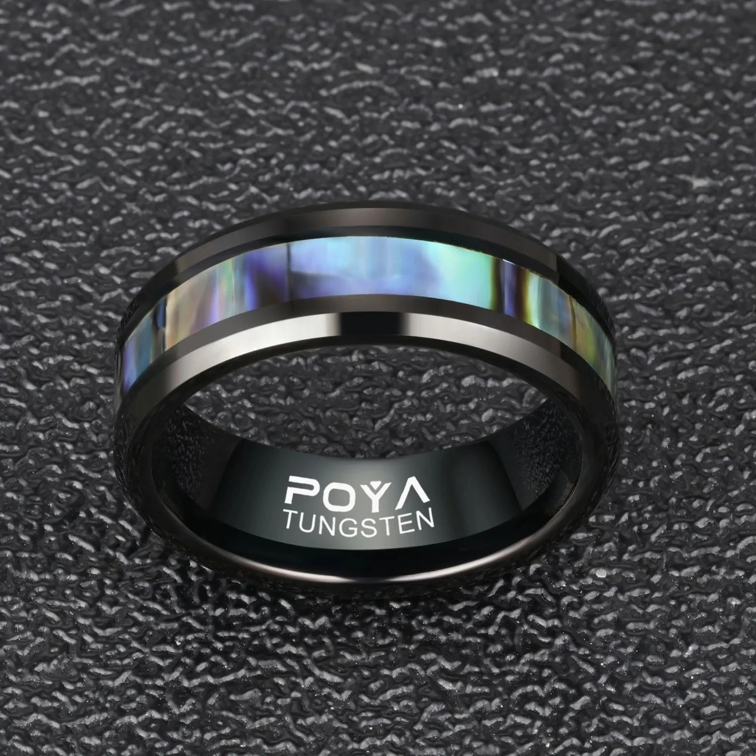Poya Fashionable Wholesale 8mm Abalone Shell Inlay Tungsten Ring Resizable for Wedding Engagement or Gift Fashion Jewelry