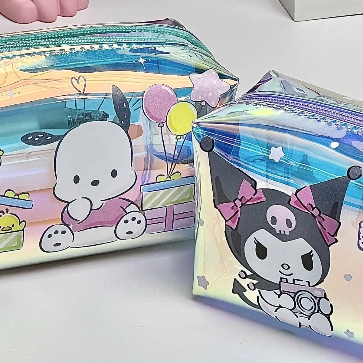 Sanrioed Pencil Case Storage Bag  Kuromi No Interlayer Transparent Water Proof Pencil Case Study Cartoon Animation Gift YY166