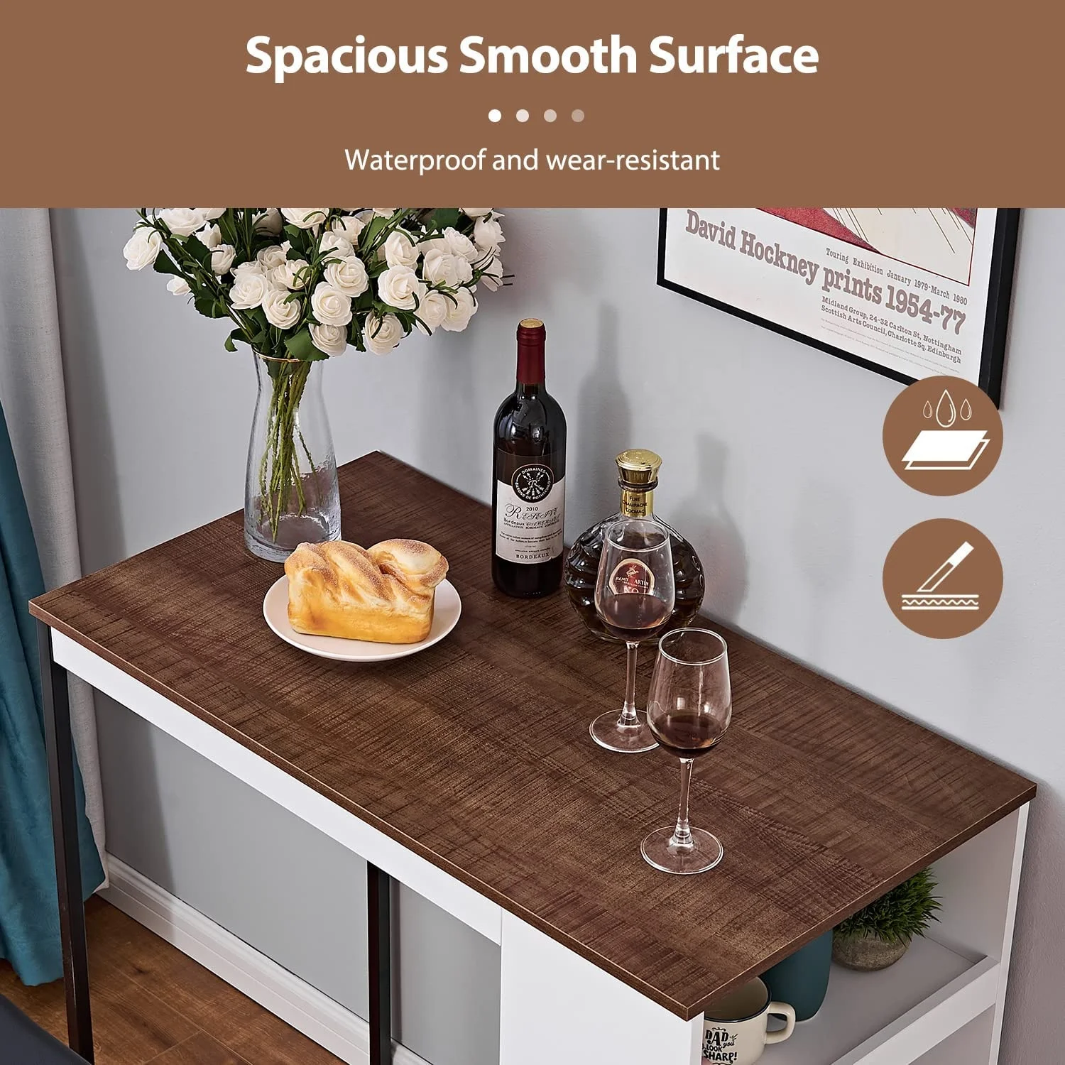 3 Piece Dining Table Set Kitchen Bar Table with Two Stool Storage Shelves for Dinning Room Set Restaurant Chairs and Table