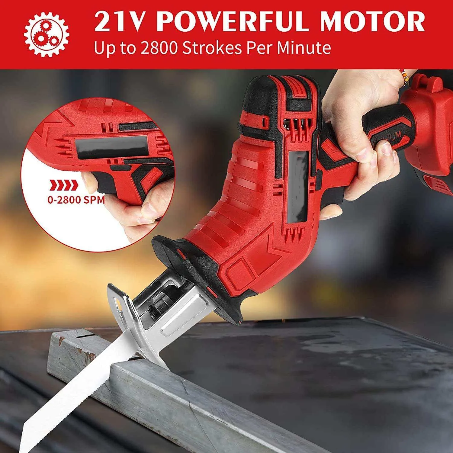 21V Cordless Reciprocating Saw Tool-free Blade Change 6 Saw Blades Kit Saber Saw for Wood Cutting