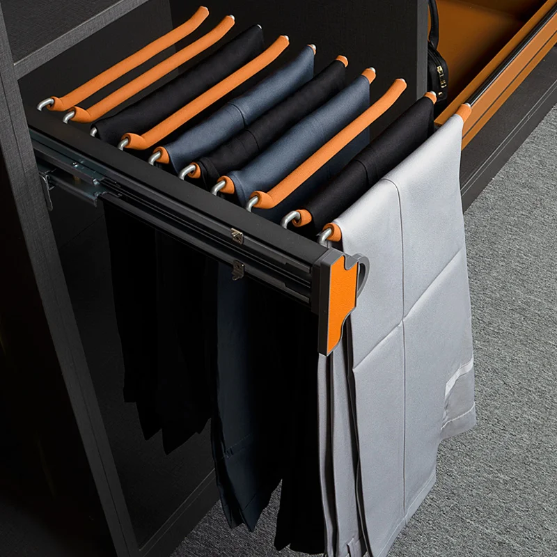 Factory Laundry Wardrobe Accessories Closet Hanger Up Single Row Soft Closing Non Slip Pull Out Clothes Trouser Rack Pants