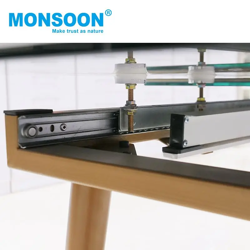Furniture Hardware multi section under synchronous table slide mechanism lift up down automatic soft close dining table slide