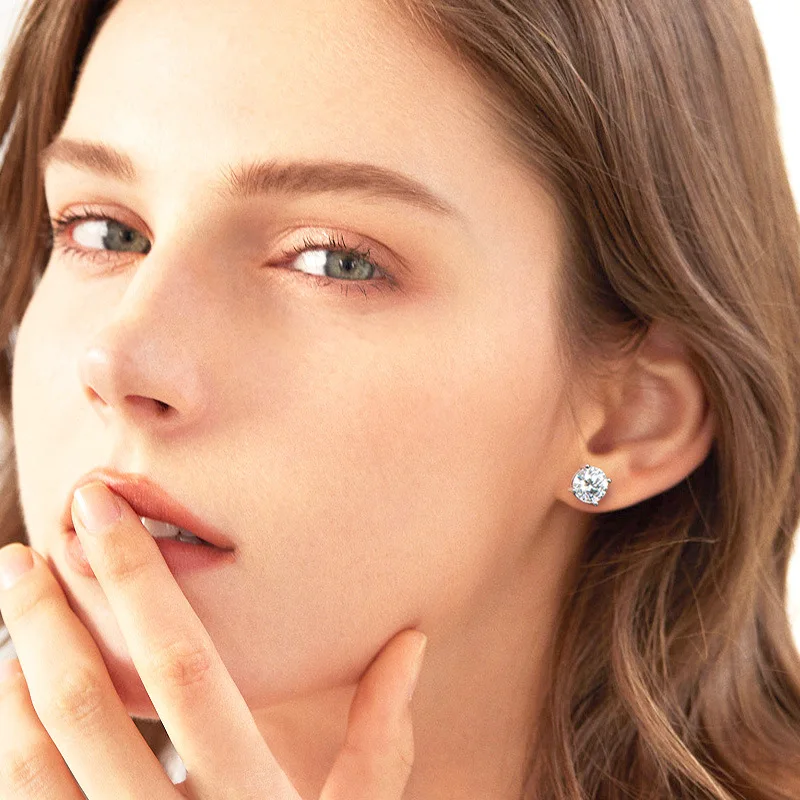 Foreign Trade Cross-Border New Arrival D Color Moissanite Stud Earrings 2 Karat Light Luxury High-Grade 925 Sterling Silver 18K