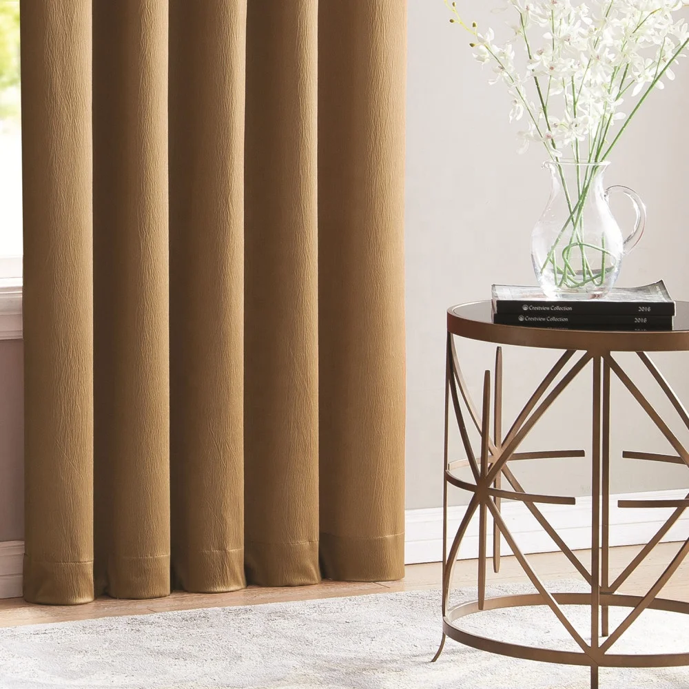 Europe Simple Luxury Gold Color Satin Crush Designers Valance  Set Curtains for Living Room