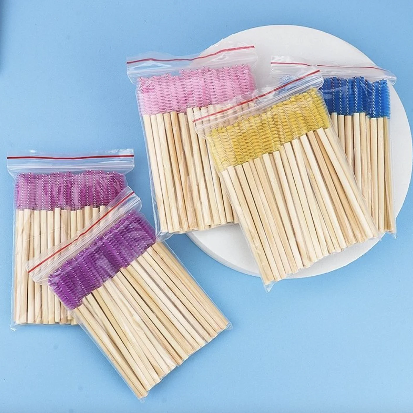 2024  Most popular bamboo handle  mascara eyelash brush black  pink disposal eyelash brush