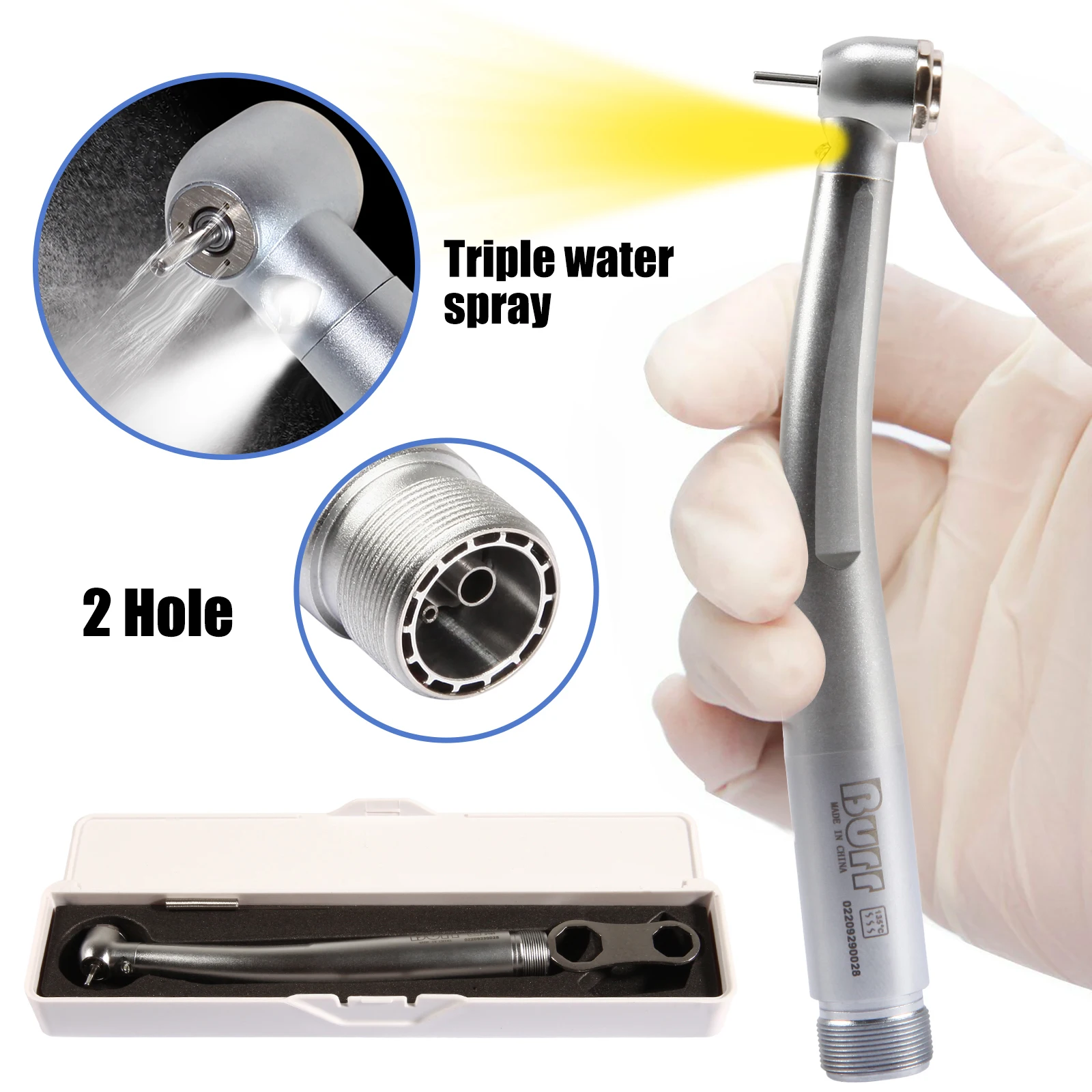 Dental High Speed Turbine Handpiece LED E-generator Push Button Triple 2Hole