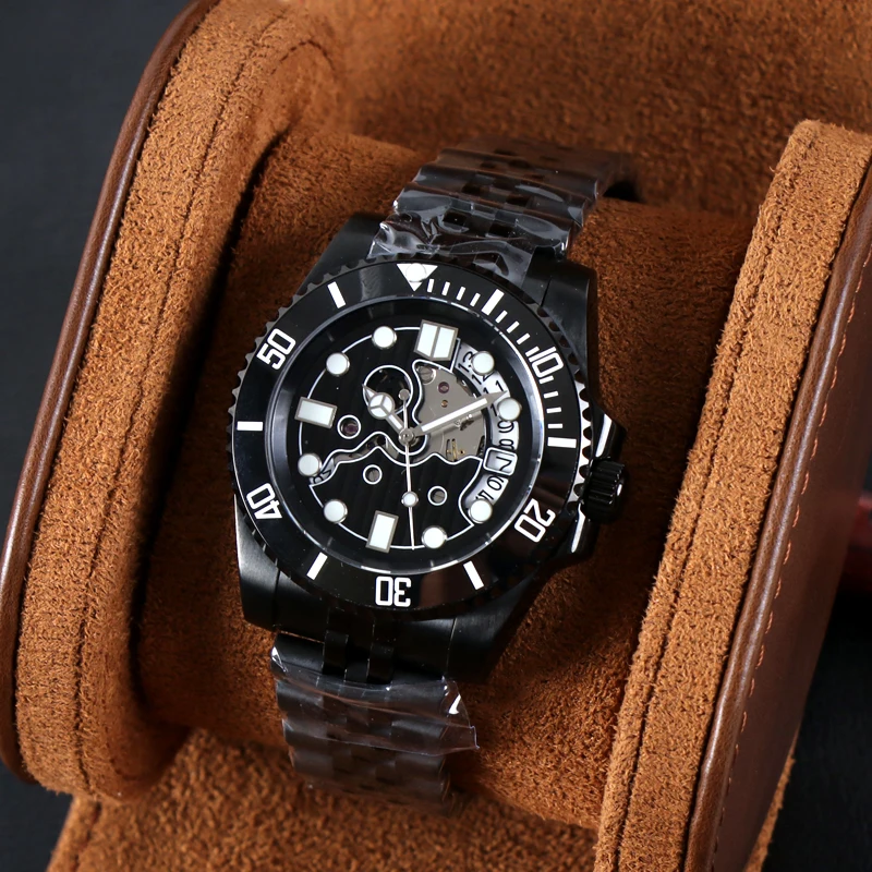 MINUTETIME Sub Case Hollow Out NH35 Watch Luxury Sapphire Crystal Luminous Dial Hand Automatic Movement Waterproof Wristwatch