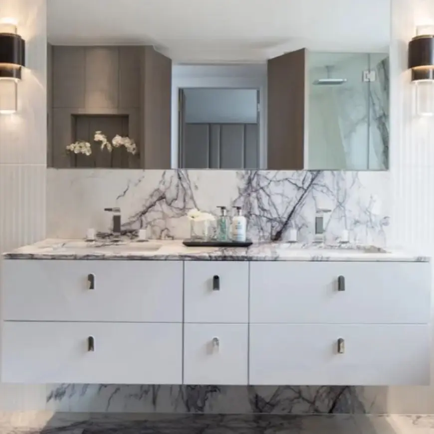 Modern Home Bathroom Vanities PVC Double Sink Bathroom Storage Cabinet With Mirror