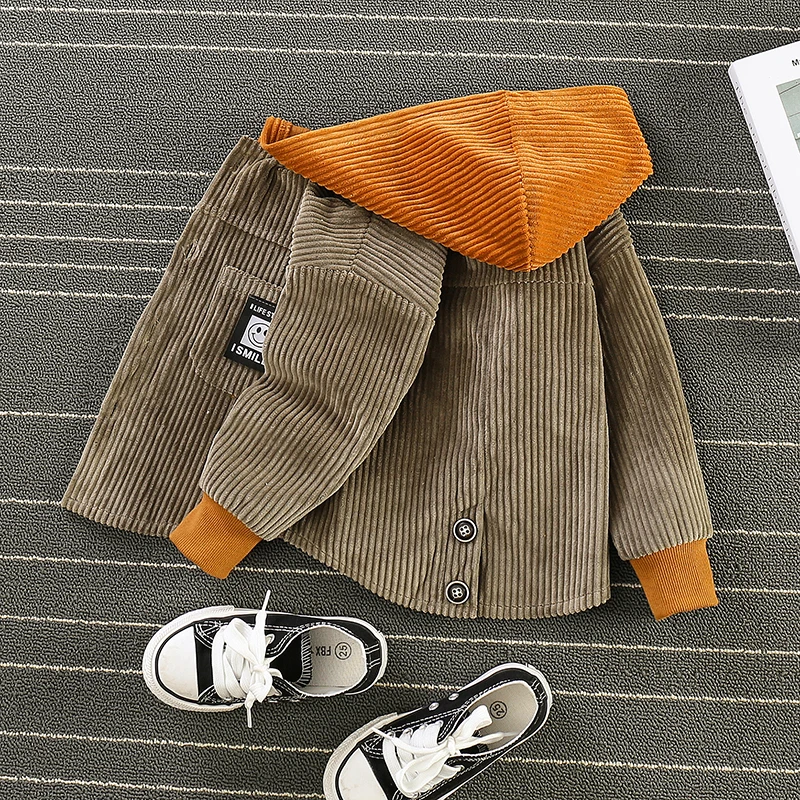 New Fashion Autumn Winter For Kids Home Used Corduroy Fabric Shirt Jacket Color Splicing