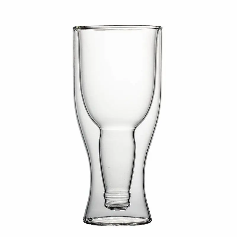 Large Capacity Double Wall Glass Upside Down Clear Beer Can Glass Cups 12oz 16oz Bottle style Cocktail Wine glass