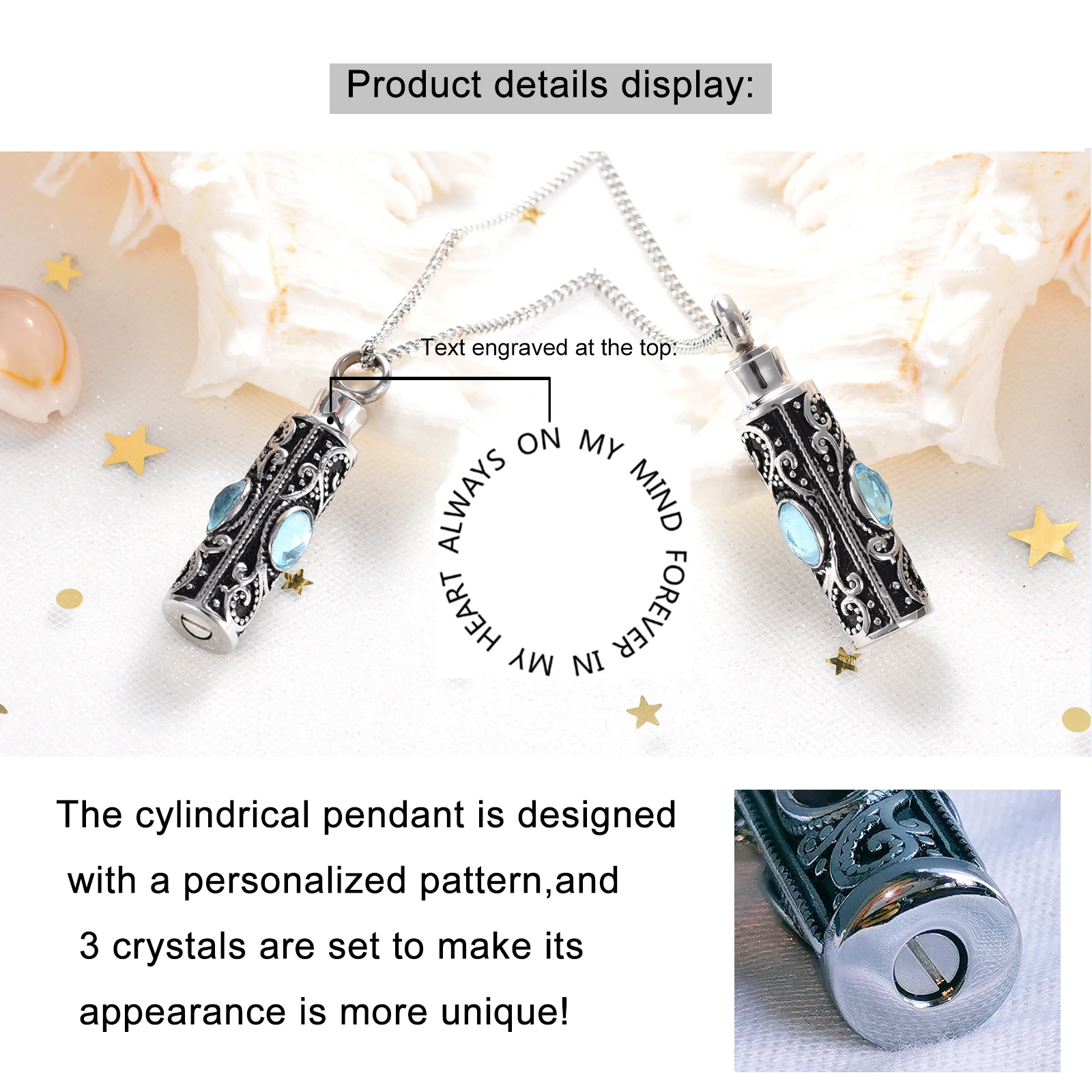 Crystal Cremation Urn Necklace for Ashes Keepsake Cremation Jewelry for Human Ashes Stainless Steel Memorial Pendant with Flower