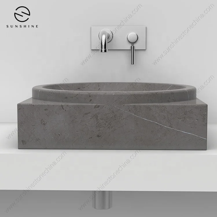 China Quality Factory Price Custom Made Pietra Grey Marble Drop In Small Corner Bathroom Sink Washbasin For Shelf