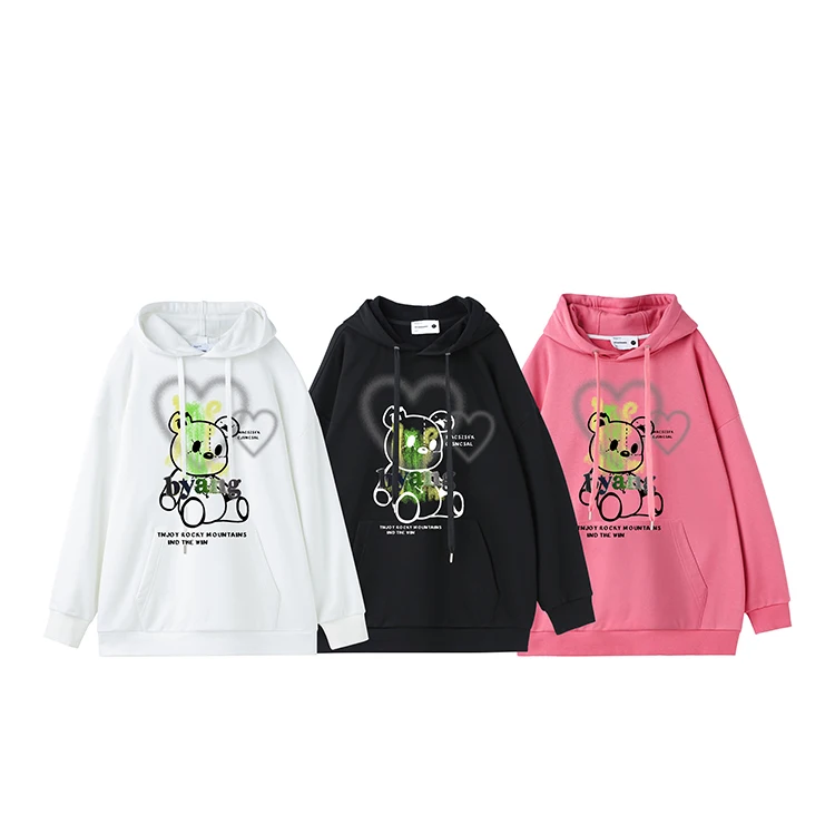 Hot Selling Pullover Hooded Sweatshirt Custom Repo Long Sleeve Thrift Sweatshirt Bear Printed Hoodies Sweatshirts with Pocket