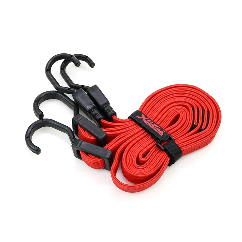 Motorcycle Accessories Cargo Strap Adjustable Fitness Flat Bungee Cord Strap with Plastic-Coated Metal Hooks