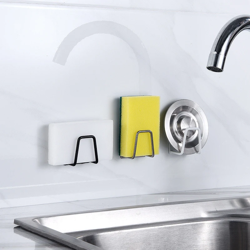 Manufactory Direct Adhesive Stainless Steel Kitchen Accessories Make Up Sponge Holder For Kitchen Sink Sponge Kitchen Holder
