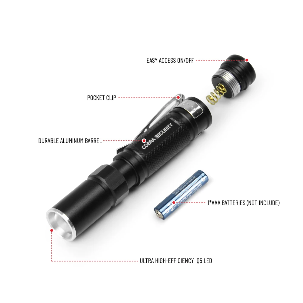 VCAN Mini Waterproof Adjustable Zoom Dry Battery 350 Lumen Q5 Bright Pen Torch LED Flashlight