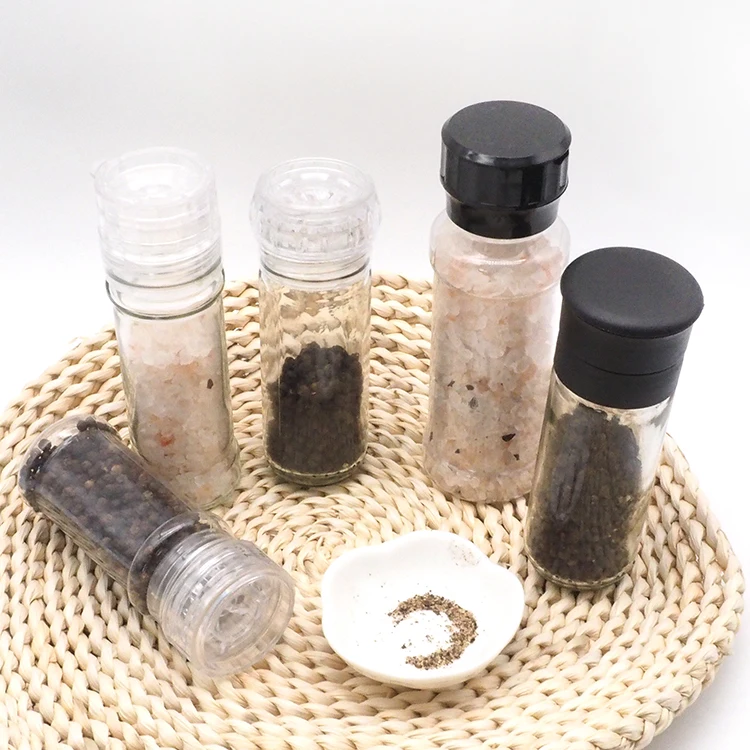 Low price kitchen gadgets ceramic core glass salt and pepper mill, Oem plastic seasoning grinder