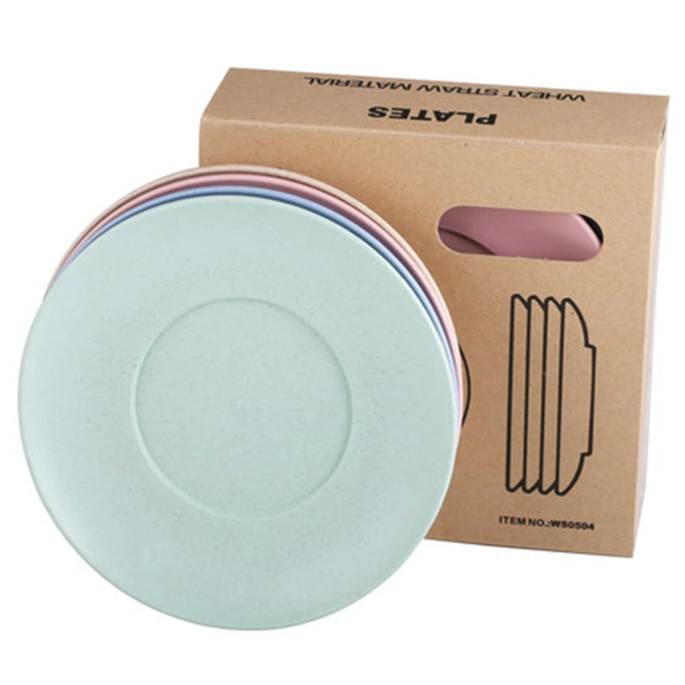 Household Lightweight Natural Wheat Straw Plastic Round Fruit Cake Dessert Dishes Plate