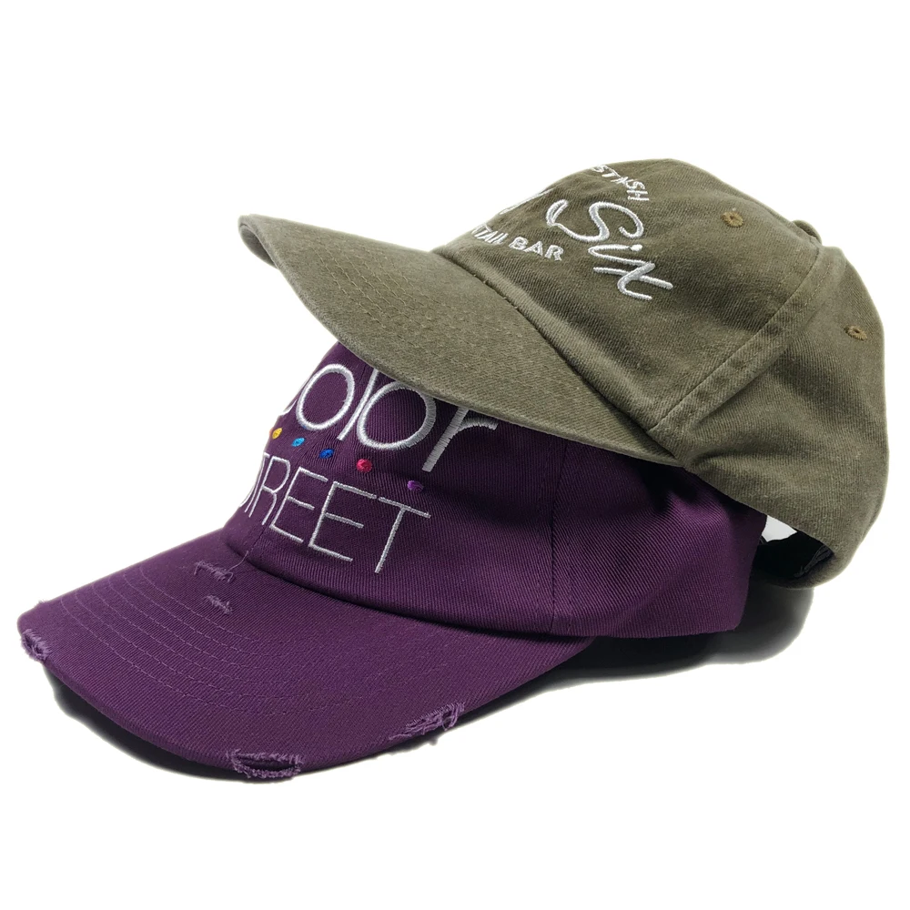 Custom retro hat woman Washed cotton acid old baseball cap Faded denim soft low profile casquette 6 panel dad cap vintage