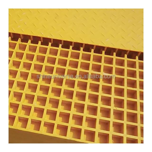 Shine Universe 38*38mm Mesh Size Frp Plastic Composite Molded Floor Grating Anti-slip Fiberglass Panel Frp Grating