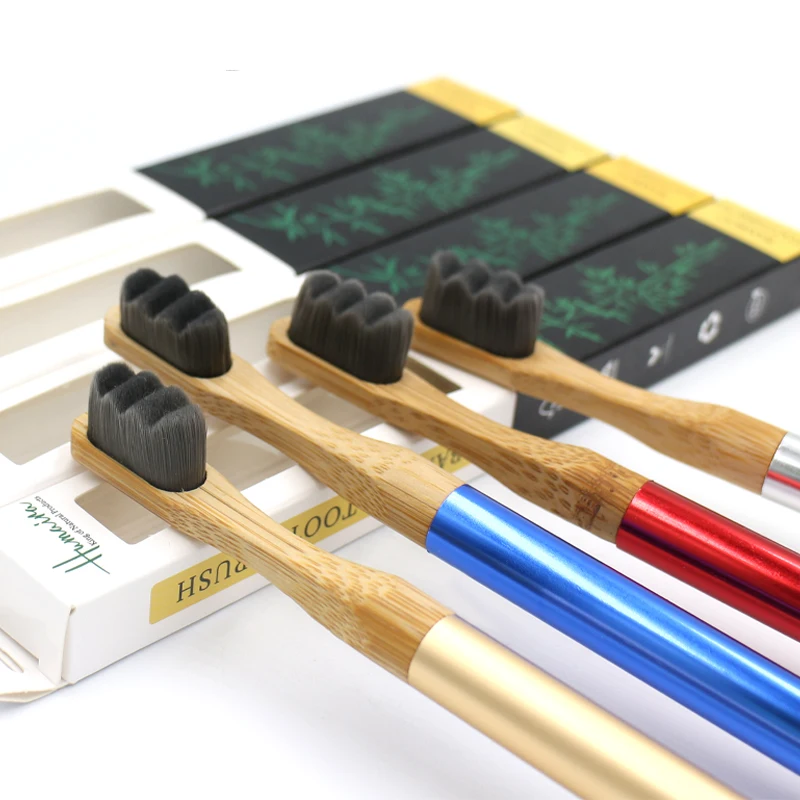 OEM ODM Biodegradable Eco Friendly Gold Color Handle Toothbrush Replaceable Head Aluminum Body Bamboo Toothbrush