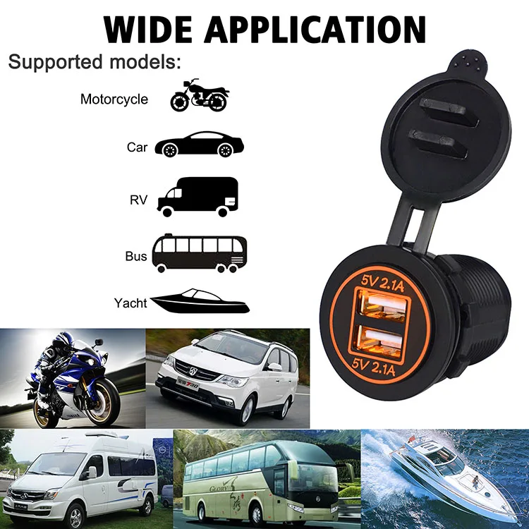 Usb Car Charger Adapter 12v 24v 2.1a Double Port Charger Socket For Car Bus