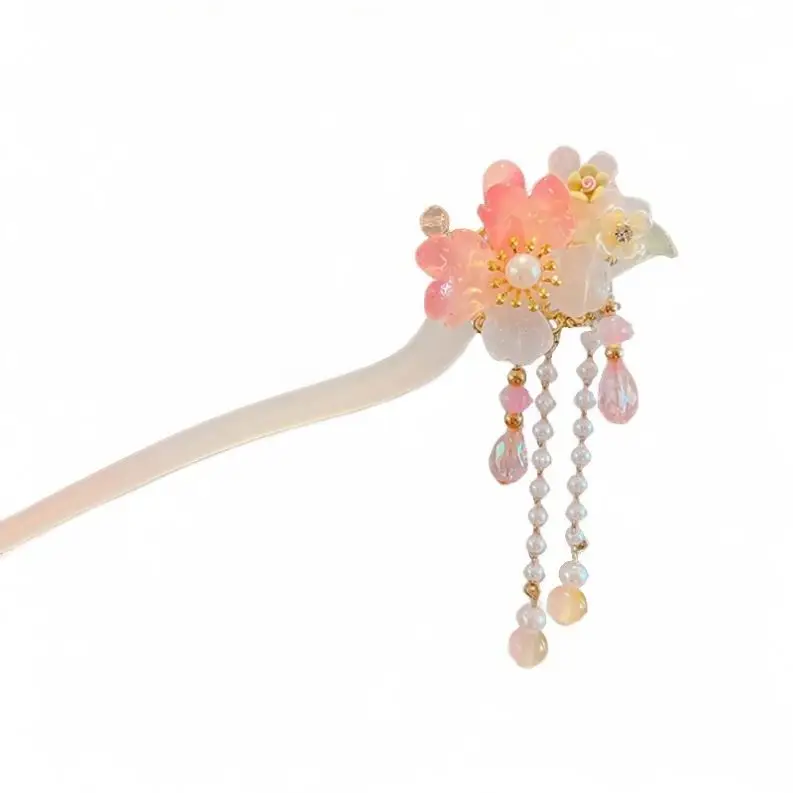 Wholesale Cheap Acrylic Chinese Style Sweet Kids Bun Hair Pins Jade Acetate Girls Hairpins