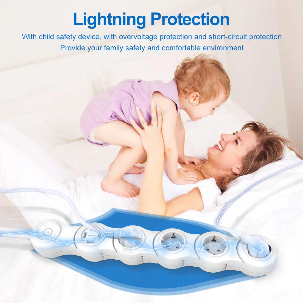 4 Outlets 4 USB Charging Ports Surge Protector Extension Socket Flexible Smart Power Strip