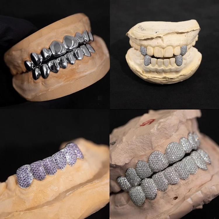 Factory Custom S925 Silver 10K 14K 18K Solid Gold Grillz Teeth Iced out VVS Moissanite Lab Natural Diamond Grillz for Teeth