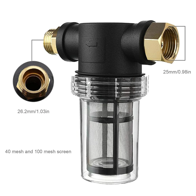 Garden Hose Filter Attachment 40 Mesh for Outdoor Gardening Inlet Water Pressure Washer Car Wash Garden Hose 3/4GHT