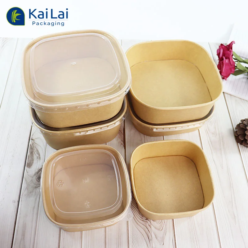 Biodegradable take away square paper salad bowls wholesale brown kraft rectangle paper bowl disposable rectangle paper bowl