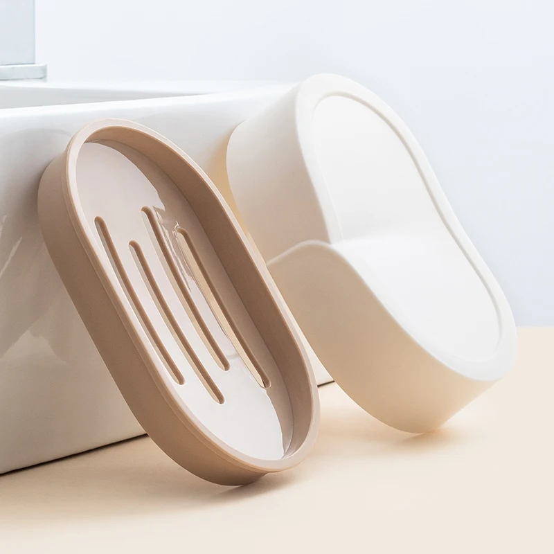 Wholesale cheap hotel bathroom double layer PP soap storage holder base drain tray soap dish case plastic soap box with lid