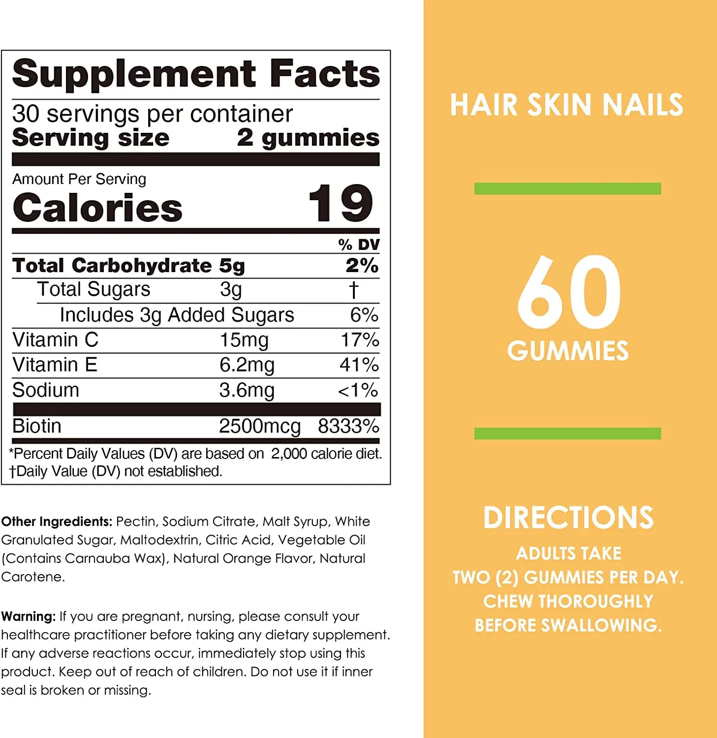 Sugar Free Adults Hair Gummy Vitamins with Biotin Vitamin D Folic Acid for Hair Growth