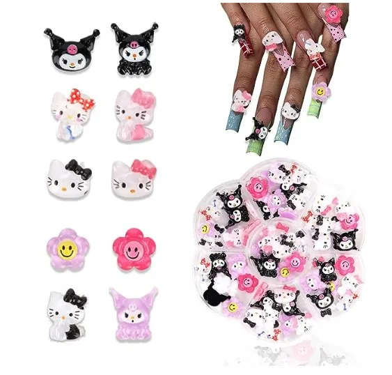 hot sale 70 PCS Nail Charms Slime 3D Nail Art Charms Flatback Resin Charms  accessories for diy cute cat