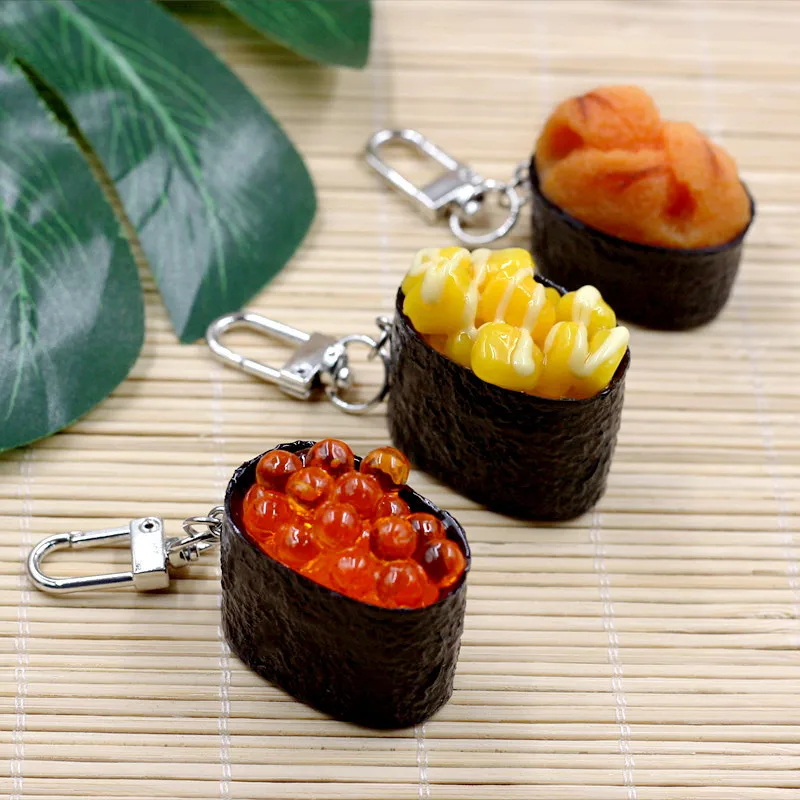 Realistic food keychain Japanese salmon sushi nori rice octopus balls shape pvc keychain