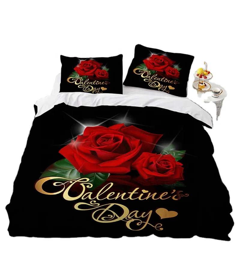 Roses Bedding Romantic Print Duvet Cover comforter Quilt Cover with Zipper Ties