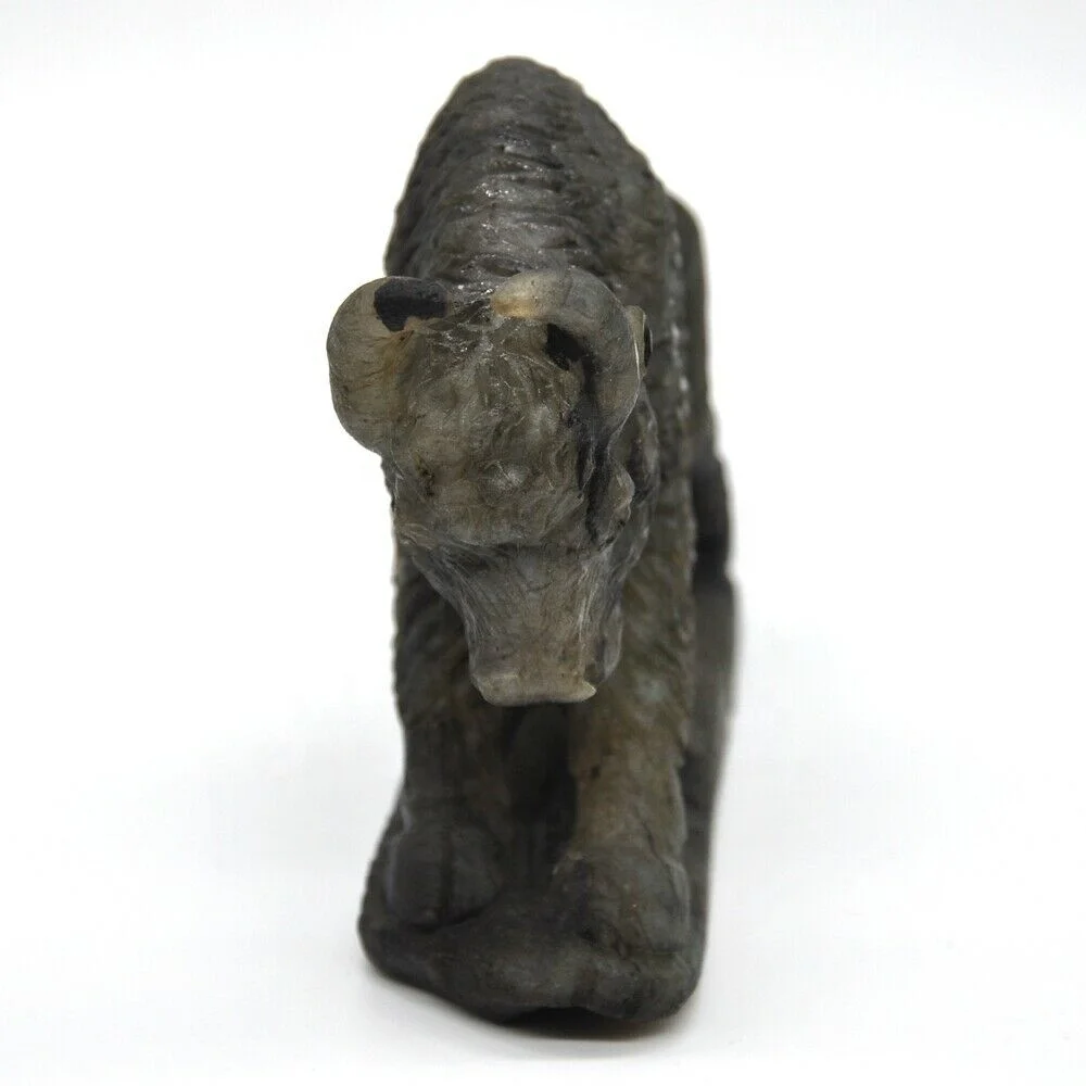Wholesale Natural Labradorite crystal carving Buffalo Statue