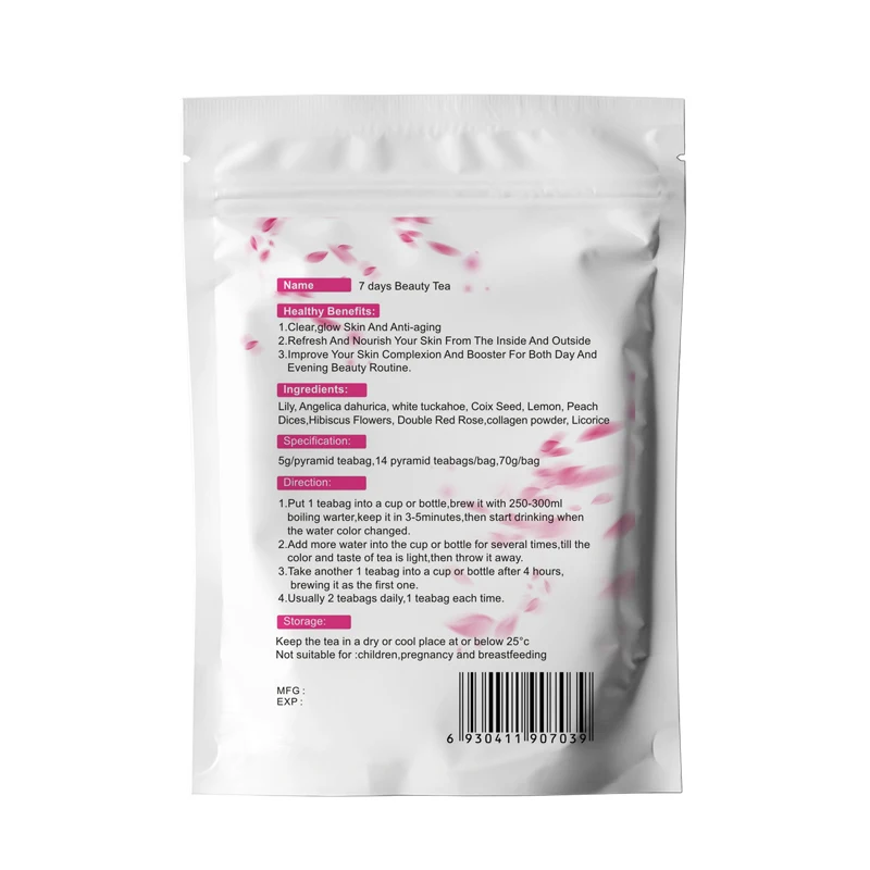 clear glow skin and anti-aging Detox 7 Days Beauty Slim Tea For Beauty