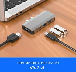 Type C to USB 3.0 GigE Vision 3.5mm 4 in 1 Docking Station Hub 3.0 PD  RJ45 10 100M