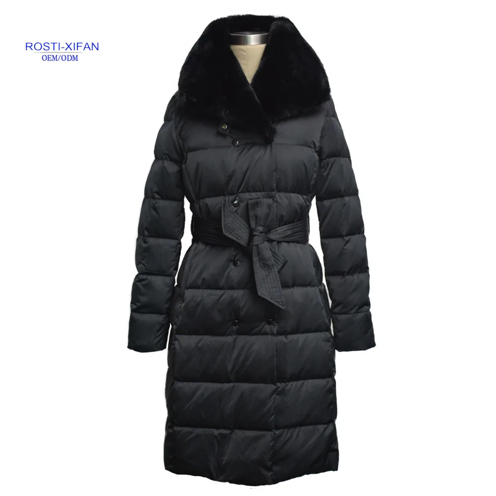 Ladies Artificial Down Very Puffy Quilted Winter Coat With Artificial Rex Rabbit Fur On The Collar