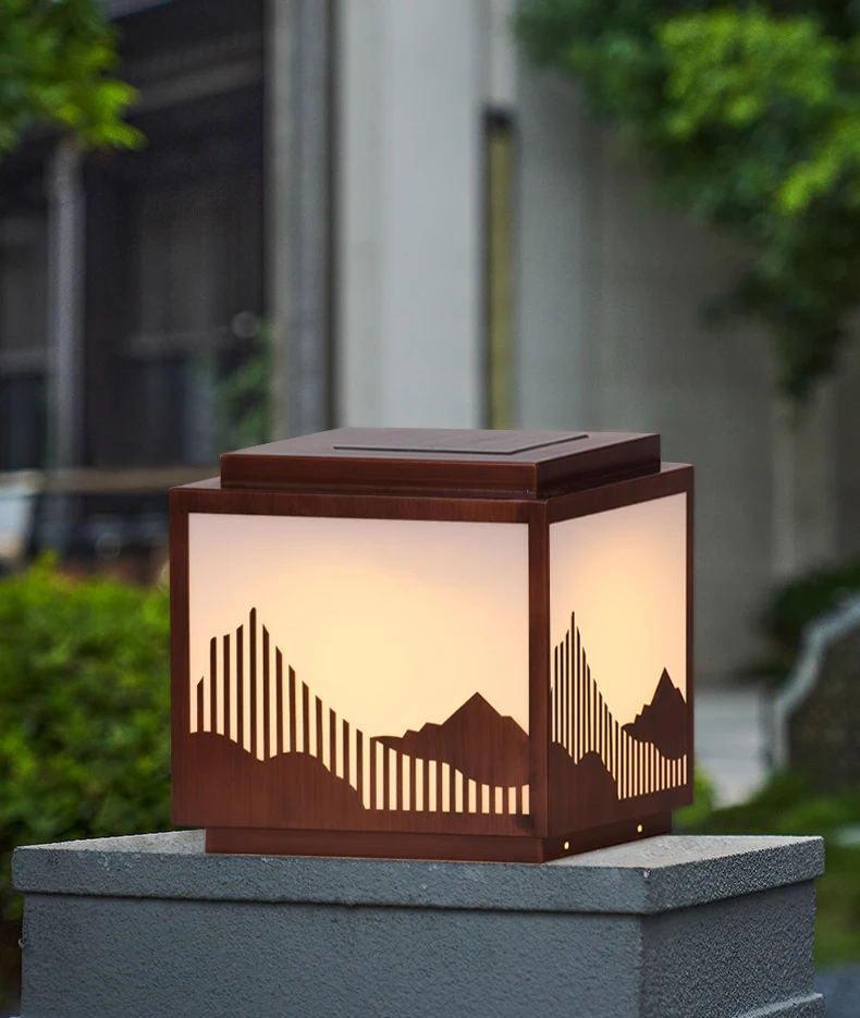 Zomi Chinese Style IP65 Outdoor Solar Garden Lights Gate Lighting LED Pillar Lamp With Remote Control
