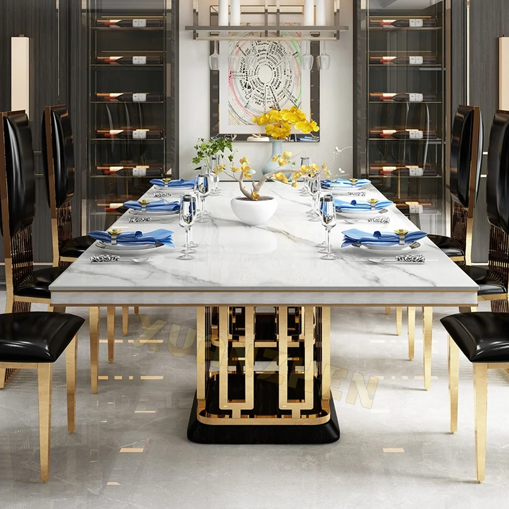 Dining room furniture marble top classical luxury table gold stainless steel dining table set modern dining tables DT103