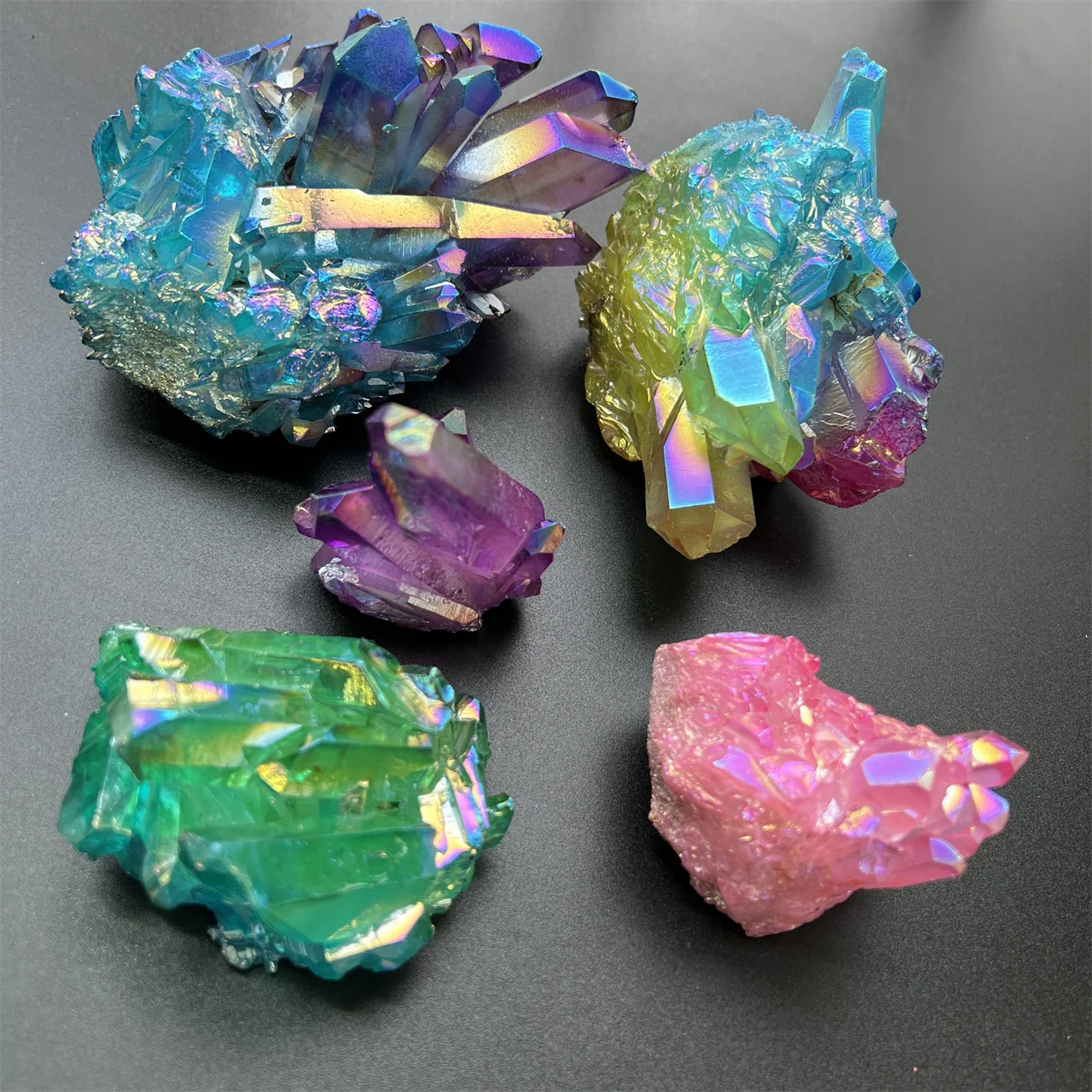 Natural Crystal Cluster Aura Colourful Angel Aura Clear Quartz Cluster For Souvenirs Gift