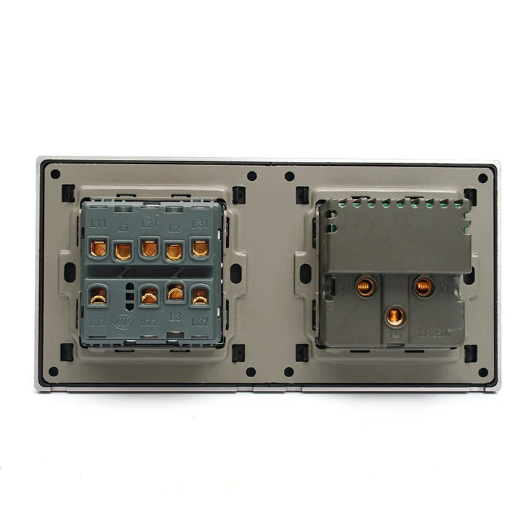 16A silver gray button wall switch, 2-gang modular usb socket switch,