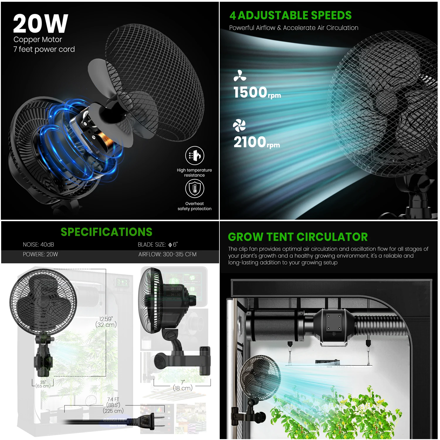 New Pole Grip Fan 9-Speed Hydroponic Control Fan 30dB Monkey Fan for Indoor Plant Tent